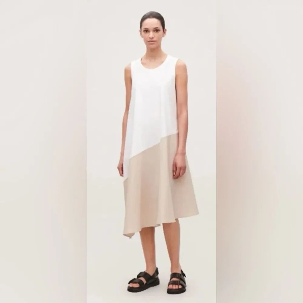COS Asymmetrical White and Tan Dress